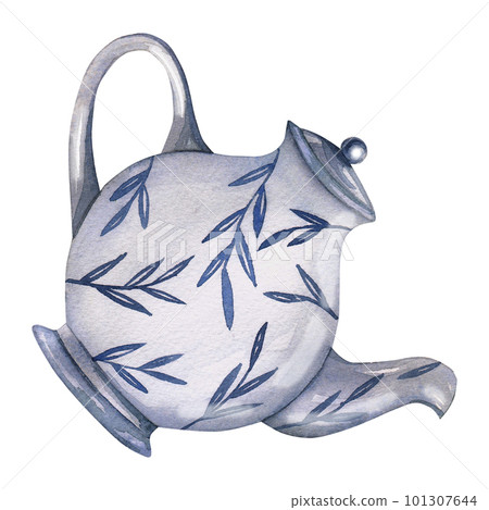 Watercolor illustration teapot. Hand drawn isolated on white background. 101307644