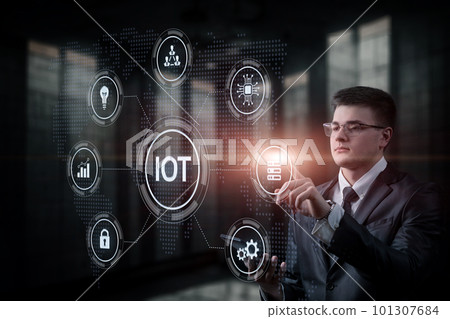Businessman working with internet of things. Businessman working with internet of things. 101307684