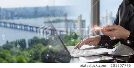 Realtor chooses real estate online . 101307776