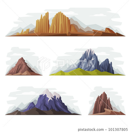 Elevated Mountain Peak and Summit with Bedrock Vector Set 101307805
