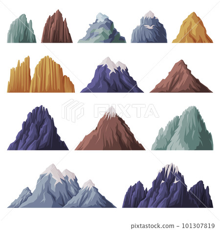 Elevated Mountain Peak and Summit with Bedrock Vector Set 101307819