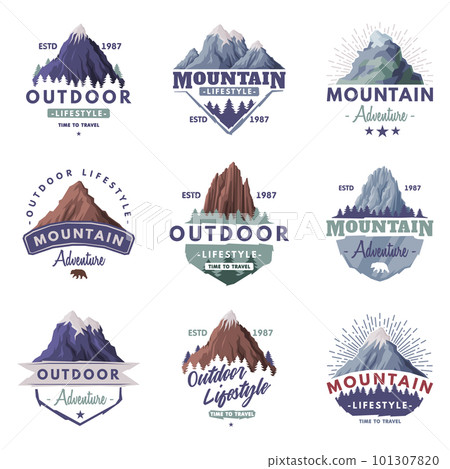 Forest and Mountain Logo for Outdoor Adventure and Hiking Tourism Vector Set 101307820