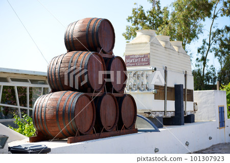 The decoration of  Koutsoyannopoulos Wine Museum, Vothonas, Thira 101307923