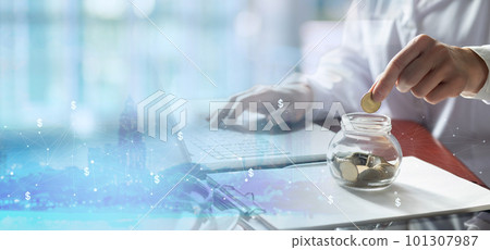 Collects coins as savings during medical insurance. 101307987