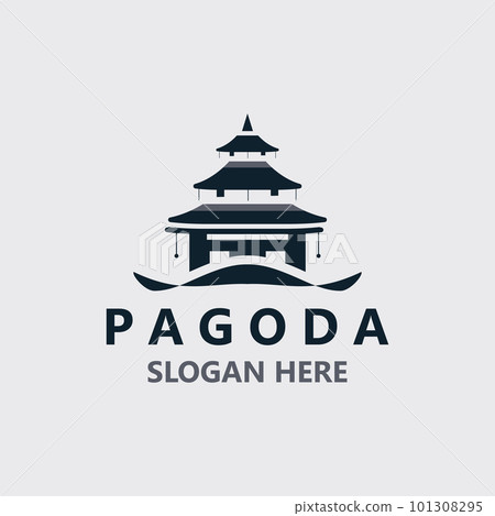 Pagoda culture logo vintage design illustration, temple heritage building vector 101308295