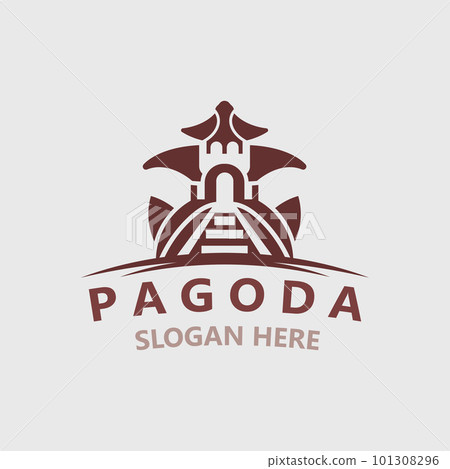 Pagoda culture logo vintage design illustration, temple heritage building vector 101308296