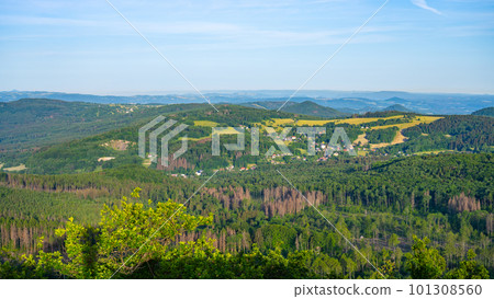View of the summer landscape of the Lusatian Mountains from the viewpoint on the Klic Mountain. Czech Republic 101308560