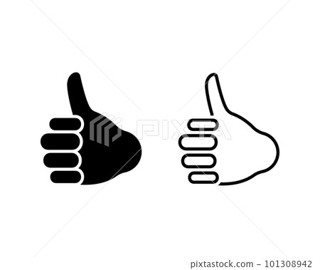 Human hand thumb up gesture vector illustration set. Finger up sign symbol silhouette pictogram 101308942