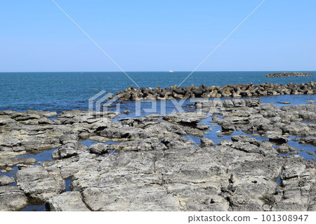 Rock landscape on the Yunohama coast 101308947