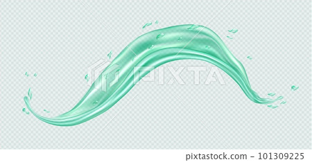 Green juice splash, realistic green tea wave, matcha or cucumber drink, transparent liquid flow. 101309225