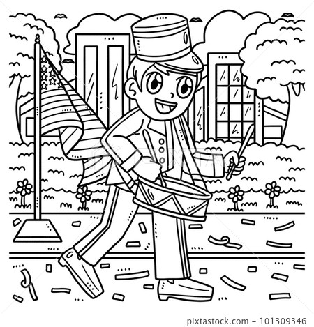 Memorial Day Cadet Playing Marching Drum Coloring 101309346
