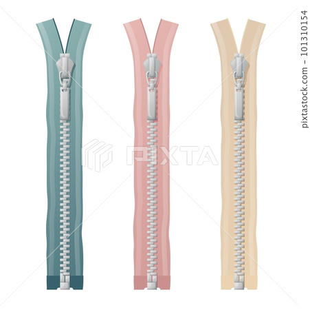 Set of zippers for clothes. Element for tailoring. The work of a seamstress, atelier studio, dressmaker, fashion designer. Set of zippers for clothes. Element for tailoring. The work of a seamstress, atelier studio, dressmaker, fashion designer. 101310154