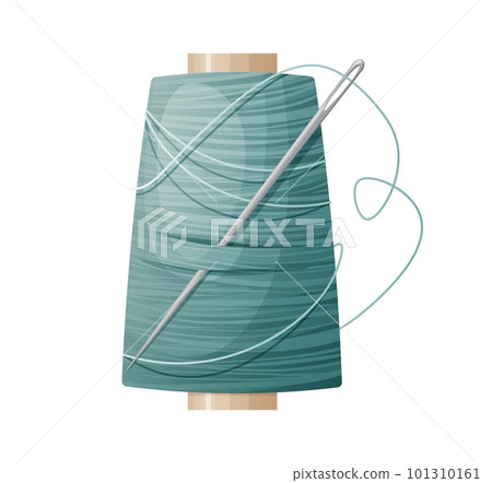 Skein of blue thread with a needle on an isolated background. Sewing tool. 101310161