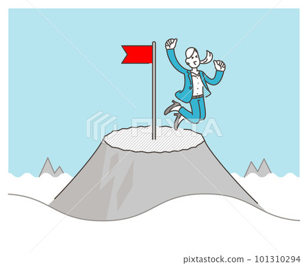 A female businessman who rejoices on the mountaintop. Concept of work success and achievement [vector illustration material] 101310294