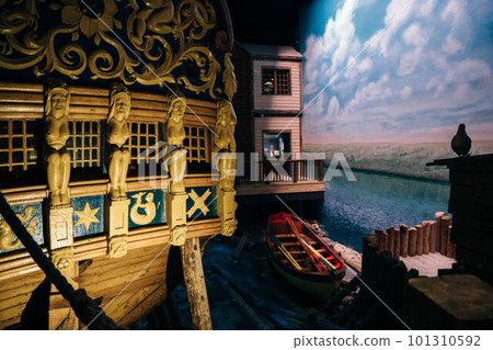 Winnipeg, Manitoba Canada - October 2022: A lifesize model of the ship called Nonsuch that sailed into Hudson Bay  101310592