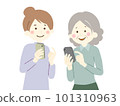 Parents and children showing smartphone screens 101310963