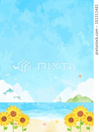 Summer thundercloud, sunflower and blue sea landscape illustration 101311481