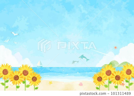 Image of summer Sunflower field, sea and sandy beach landscape illustration Image of summer Sunflower field, sea and sandy beach landscape illustration 101311489