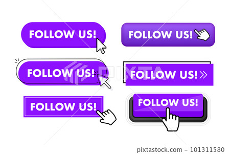 Set of Follow us button. Hand pointer clicking. Follow us web buttons 101311580