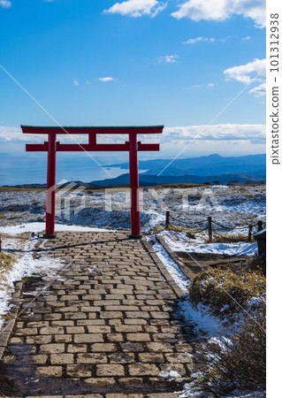 Japan Torii of Hakone Motomiya at the summit of Mt. Komagatake in Hakone-machi, Ashigarashimo-gun, Kanagawa Prefecture 101312938