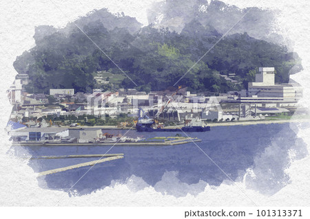 岡山縣倉敷市水彩風格的小島海洋泳池 101313371