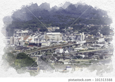 岡山縣倉敷市小島站區的水彩風格景觀 101313388