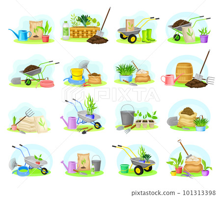 Garden Tools and Equipment for Soil and Crop Cultivation Big Vector Composition Set 101313398