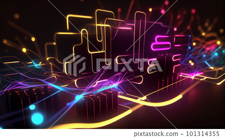 Generative AI, Neon Data Stream: A Glowing 3D Render Abstract Background with Bokeh Lights and Data Transfer Concept Generative AI, Neon Data Stream: A Glowing 3D Render Abstract Background with Bokeh Lights and Data Transfer Concept 101314355