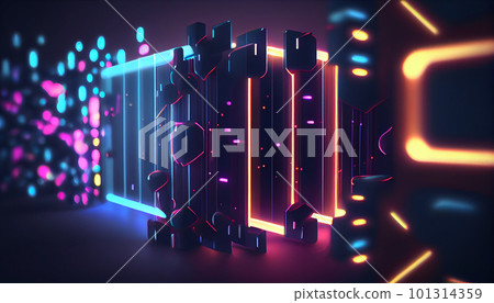Generative AI, Neon Data Stream: A Glowing 3D Render Abstract Background with Bokeh Lights and Data Transfer Concept Generative AI, Neon Data Stream: A Glowing 3D Render Abstract Background with Bokeh Lights and Data Transfer Concept 101314359