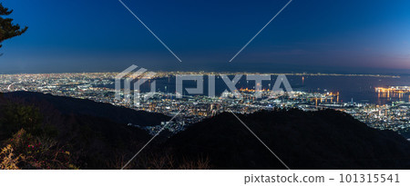 Rokko Island and the night view of Osaka and the city of Kobe seen from Rokko Observatory in Kobe City, Hyogo Prefecture, Japan Rokko Island and the night view of Osaka and the city of Kobe seen from Rokko Observatory in Kobe City, Hyogo Prefecture, Japan 101315541