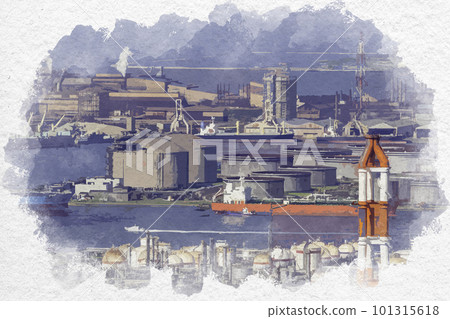 Watercolor style Mizushima coastal industrial zone Mizushima LNG ENEOS Kurashiki City, Okayama Prefecture Watercolor style Mizushima coastal industrial zone Mizushima LNG ENEOS Kurashiki City, Okayama Prefecture 101315618