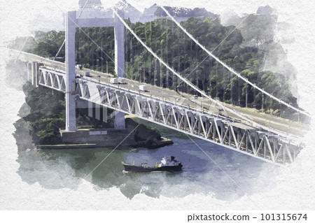 岡山縣倉敷市下津井瀨戶大橋水彩風大瀨戶大橋 101315674