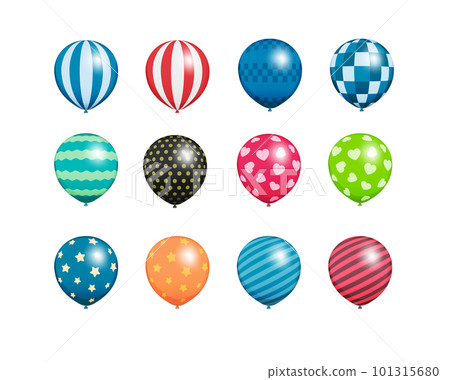 Colorful rubber balloon vector illustration / pattern pattern set (realistic style) 101315680