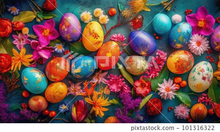easter eggs decoration with flowers 101316322