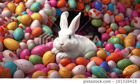 easter bunny rabbit on a easter eggs 101316418