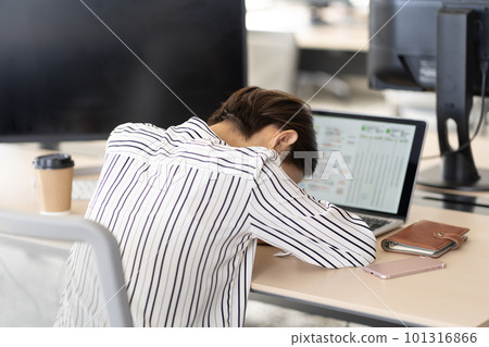 辦公室裡憂心忡忡的女人後視圖 辦公室裡憂心忡忡的女人後視圖 101316866