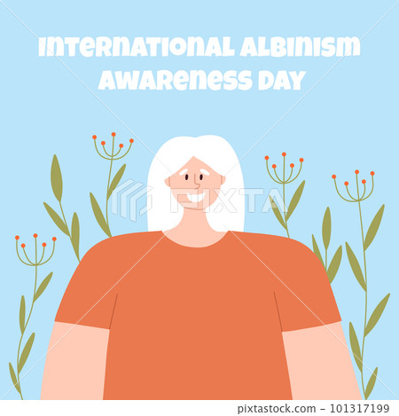 Portrait of an albino woman. Vector illustration of a woman with albinism. International Albinism Awareness Day. Albinism. Genetic rare disorder. 101317199