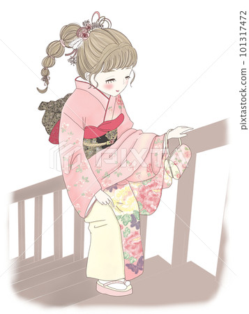 和服（爬樓梯）插圖的美麗站立行為 101317472