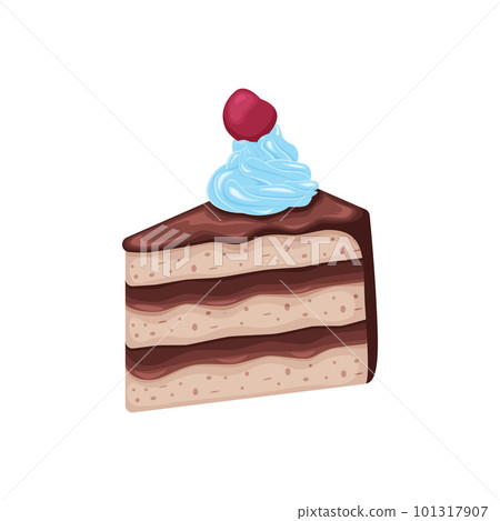 Cake. Chocolate cake with cherries and blue cream. Cherry-chocolate cake. Sweet dessert. Vector illustration isolated on a white background Cake. Chocolate cake with cherries and blue cream. Cherry-chocolate cake. Sweet dessert. Vector illustration isolated on a white background 101317907