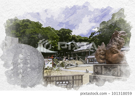 Watercolor style Yuka Shrine main shrine precinct Kurashiki City, Okayama Prefecture 101318059
