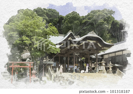 Yuka Shrine Main Shrine, Kurashiki City, Okayama Prefecture, in the style of a watercolor painting Yuka Shrine Main Shrine, Kurashiki City, Okayama Prefecture, in the style of a watercolor painting 101318187