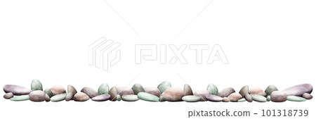 Watercolor banner, border with river, sea stones, pebbles. Hand drawn illustration isolated on white for clip art, decor Watercolor banner, border with river, sea stones, pebbles. Hand drawn illustration isolated on white for clip art, decor 101318739