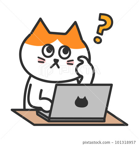 Illustration of a brown white cat who doesn't know how to operate a computer Illustration of a brown white cat who doesn't know how to operate a computer 101318957