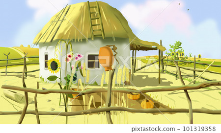 Ukrainian traditional hut illustration Ukrainian traditional hut illustration 101319358