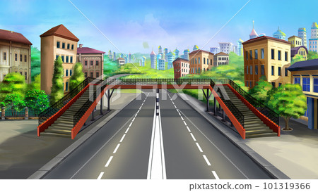 Pedestrian bridge over the road illustration Pedestrian bridge over the road illustration 101319366