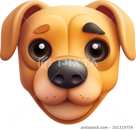 Cute cartoon brown dog face. 3D rendering isolated on white background. 101319759