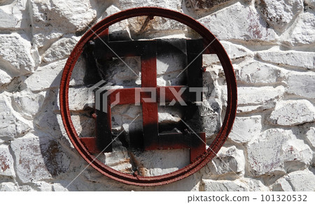 Kiev, Ukraine May 1, 2021: House of the Yakubovsky family museum in the center of Kiev hung with a swastika 101320532