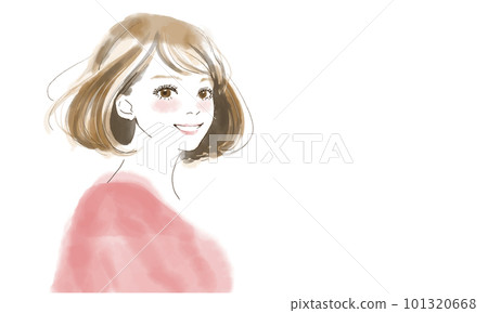 微笑的年輕女子，頭髮蓬鬆 101320668