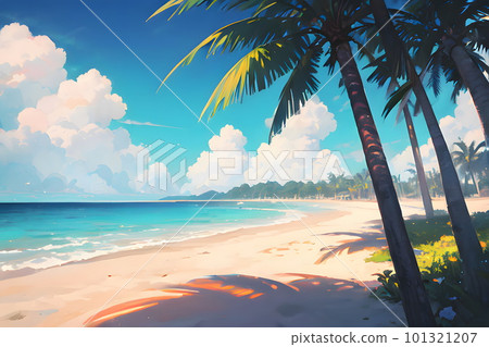 Tropical beach with palm trees Summer sea vacation illustration Tropical beach with palm trees Summer sea vacation illustration 101321207