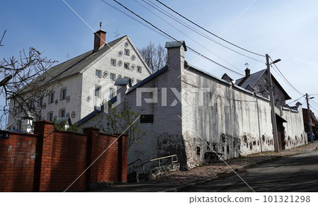 Kiev, Ukraine May 1, 2021: House of the Yakubovsky family museum in the center of Kiev hung with a swastika Kiev, Ukraine May 1, 2021: House of the Yakubovsky family museum in the center of Kiev hung with a swastika 101321298